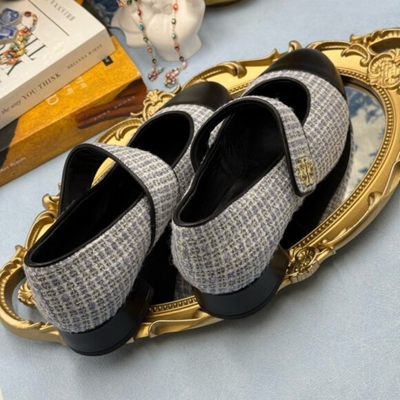 🆕 TORY BURCH 🧿 NWOB Mary Jane Heeled Ballet Flat, Blue Tweed, Sz 6.5 *SAMPLE* - Picture 11 of 16